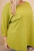Bluzka damska Plus Size z bawełną z kieszenią i rękawem podwijanym oliwkowa