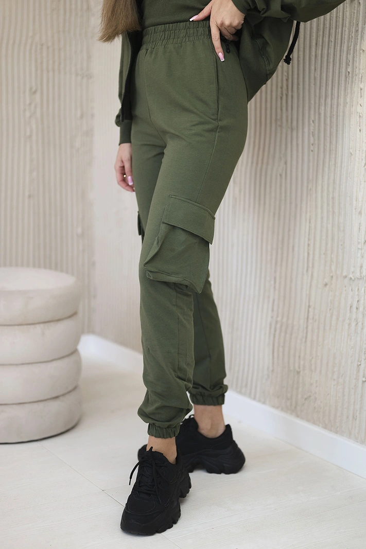 Set 3 v 1 mikina + top + kalhoty khaki