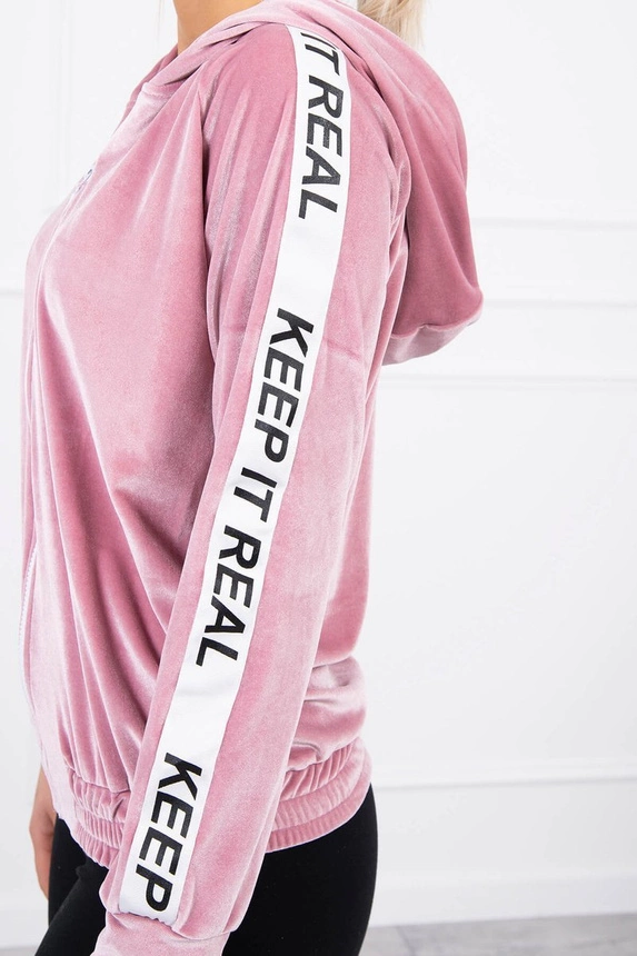 Velor sweatshirt with a hood powdered pink