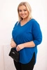 Women's cotton Plus Size blouse with a V-neck and rolled sleeves cobalt blue
