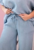Damen-Set in Übergröße aus Tencel Bluse und Hose mit Bindegürtel hell jeansblau