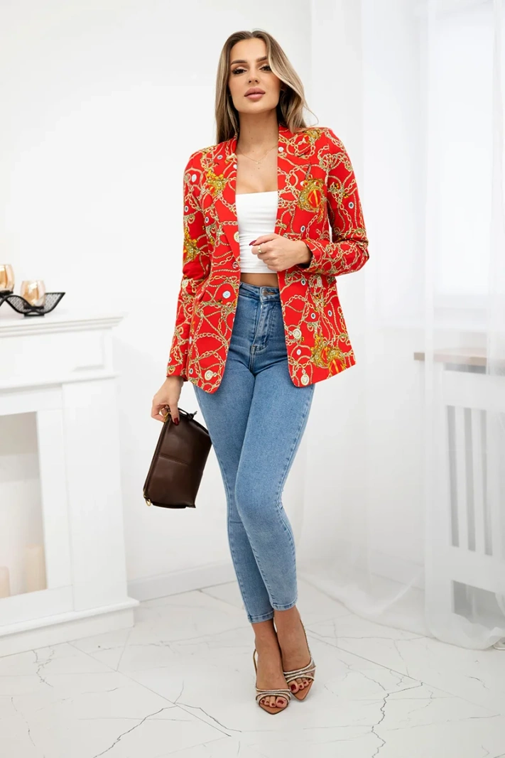 Bedruckte Jacke aus Baumwolle mit Knopf rot