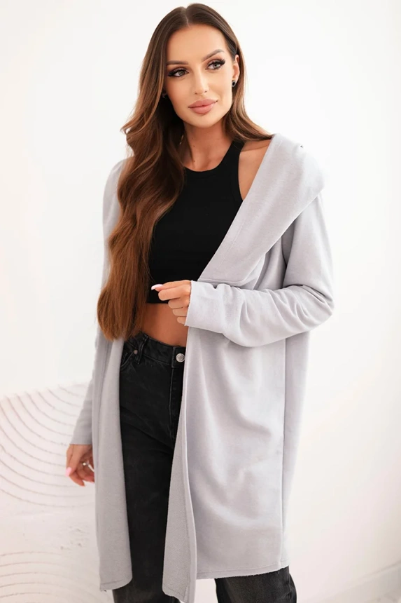 Women's cotton hoodie with an elongated front gray