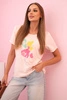 Women's cotton short-sleeve blouse with a colorful print pink