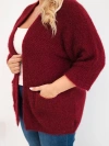 Sweter damski Plus Size z kieszeniami bez zapięcia bordowy