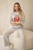 Cotton set wiped with print sweatshirt + pants beige