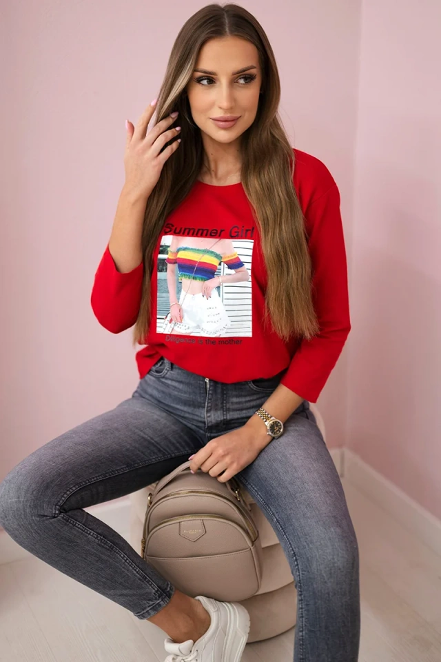 Blouse with print  Summer Girl red