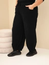 Dámské kalhoty bavlněné Plus Size manšestrové s gumou v pase a kapsami černé
