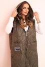 Dámska prešívaná vesta Plus Size s kapucňou na zips khaki
