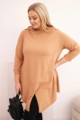 Damenbluse aus Baumwolle Plus Size asymmetrisch mit umgeschlagenem Ärmel hell camel