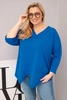 Dámská bavlněná blůza Plus Size s hlubokým V výstřihem a asymetrickým spodním lemem chabrová