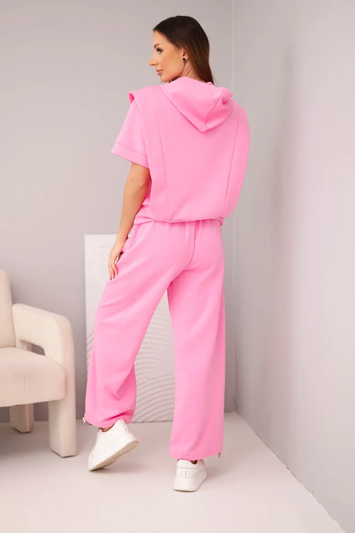Damen-Set aus butterweichem Stoff: Kapuzenpullover und lockere Hosen mit Kordelzug hellrosa