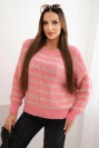 Women's striped sweater with wool in a loose fit pink