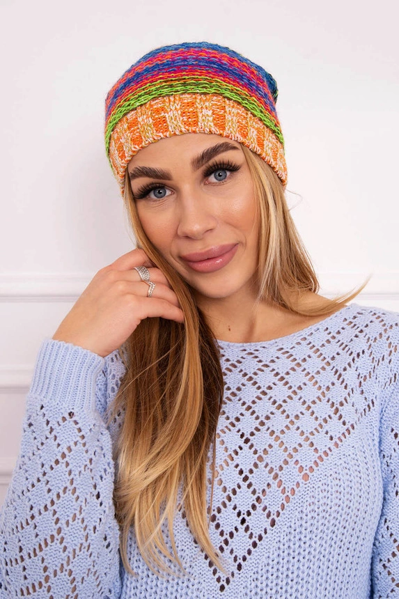 Krystyna vilnonė kepurė K207 rugiagėlė+oranžinė