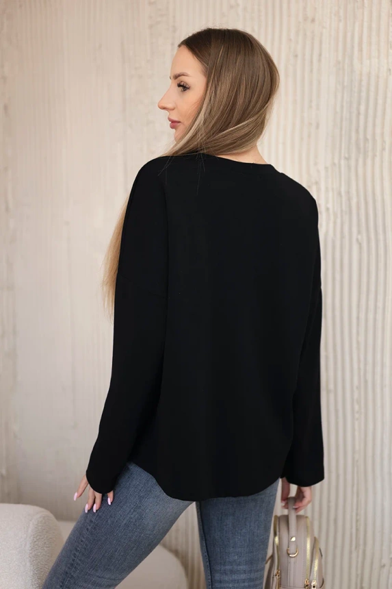 Máslová mikina s ozdobnou kytičkou černý