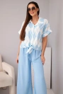 Women's set viscose shirt with a tie and pants with an elastic band blue