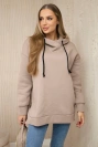 Insulated sweatshirt with a zipper on the side dark beige