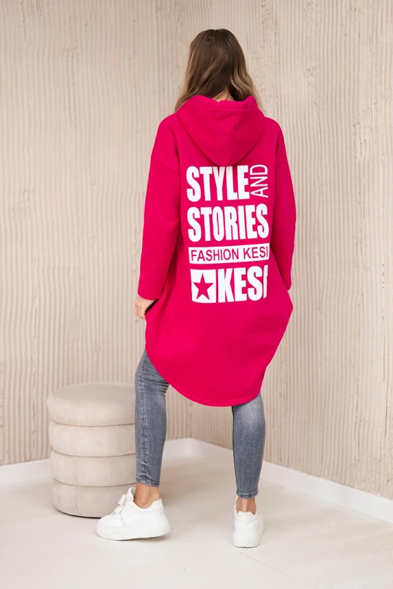 Padded sweatshirt with long back and hood fuchsia