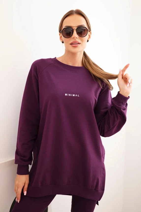 Women's cotton set sweatshirt and leggings with the inscription Minimal plum