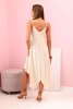 Damenkleid mit ausgestellten Trägern und asymmetrischem Saum beige