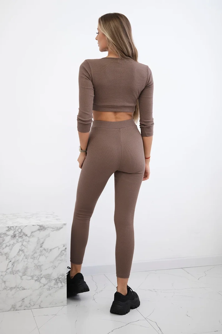 Geripptes Set kurzes Top mocca