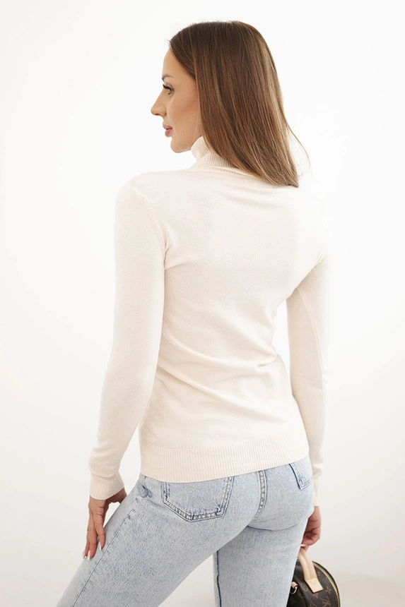 Women's viscose sweater with a turtleneck and long sleeves beige