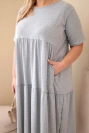 Damen-Baumwollkleid Plus-Size mit kurzem Ärmel und Rüsche grau meliert