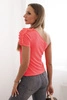 One-shoulder cotton women's blouse with a ruffle neon pink