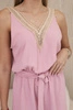 Short jumpsuit with decorative lace powder pink