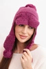 Women's winter cap with wool, visor and pom-poms K475 dark purple