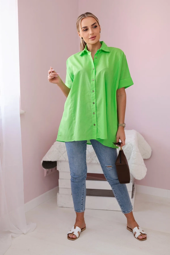 Short-sleeved cotton shirt bright green