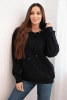 Women's looped cotton sweatshirt with a hood and kangaroo pocket black