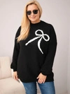 Ladies' Plus Size Sweater with Wool Blend and Bow black