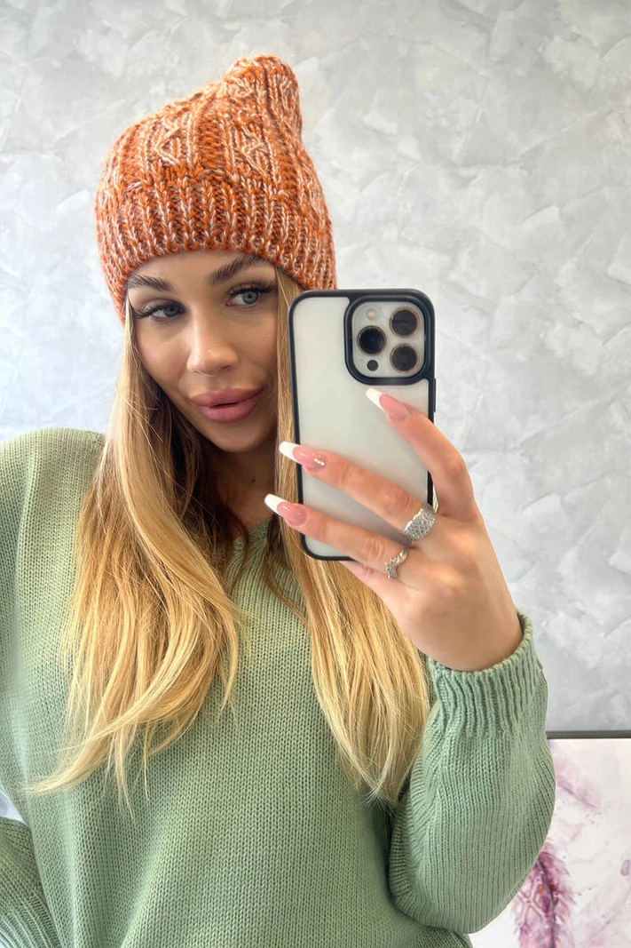 Fleecová čepice Melisa K241 oranžová+šedá
