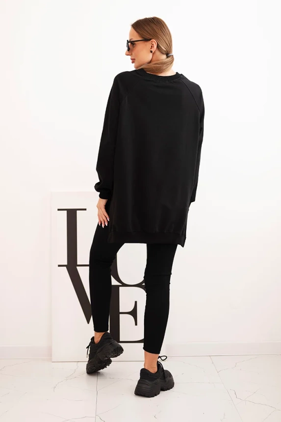 Damen-Set aus Baumwolle mit Hoodie und Leggings mit dem Aufdruck Minimal schwarz