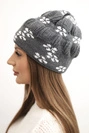 Damenwintermütze gestrickt mit Schneeflockenmuster K463 grafit