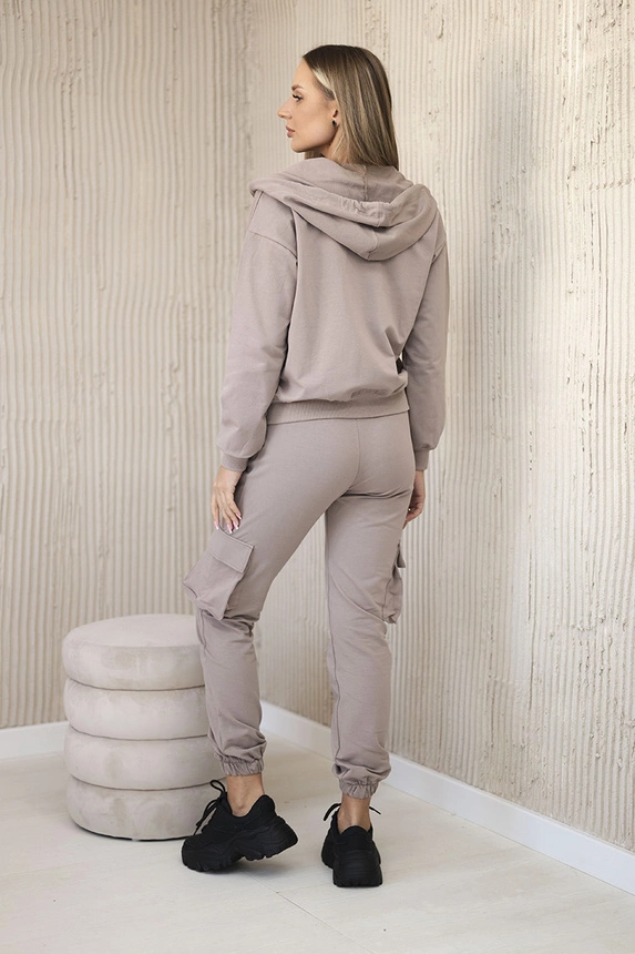 Set 3 in 1 sweatshirt + top + pants dark beige