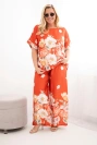 Damen-Plus-Size-Set mit Bluse und Hose mit weitem Bein in Blumenmuster rotbraun