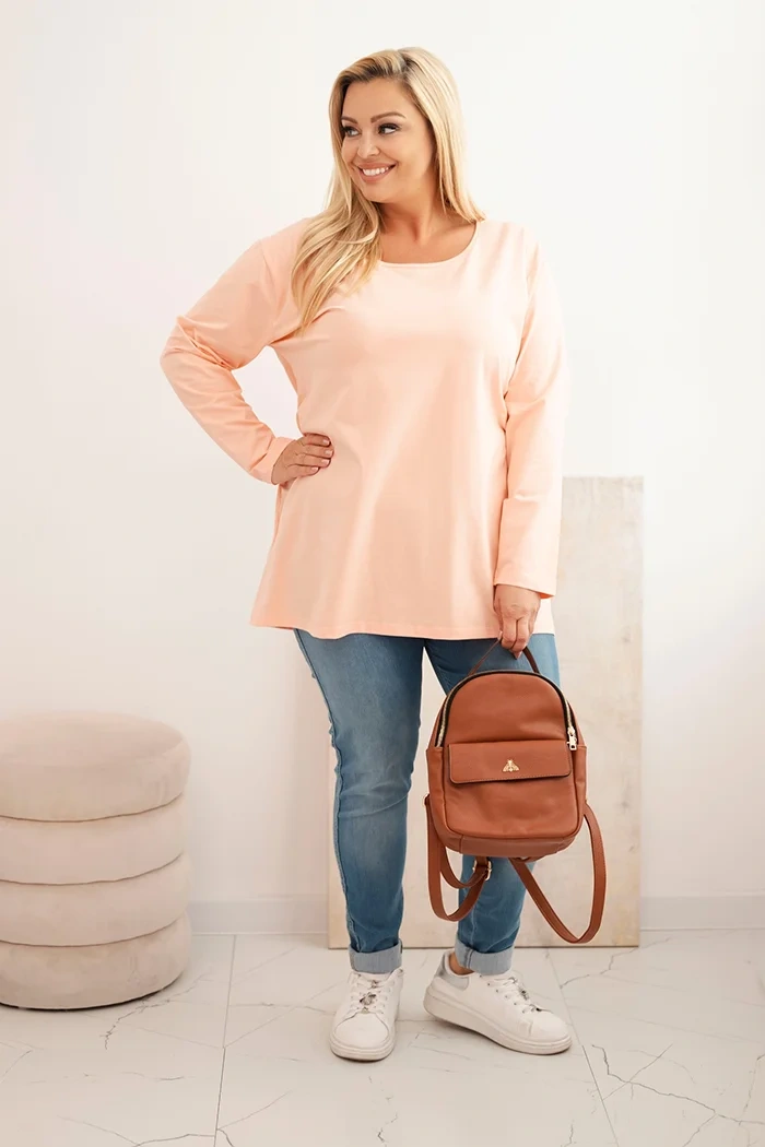 Dámska blúzka Plus Size s lodičkovým výstrihom marhuľová