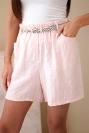 Damen-Shorts mit Leinenanteil und geflochtenem Gürtel Puderrosa