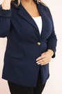Plus Size women's blazer made of viscose with long sleeves and collar navy blue