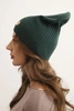 Women's ribbed hat with a decorative button made of viscose and modal green