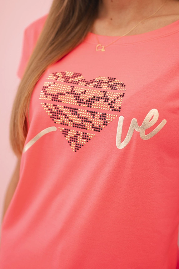 Women's cotton short-sleeve blouse with "Stay Wild" print neon orange