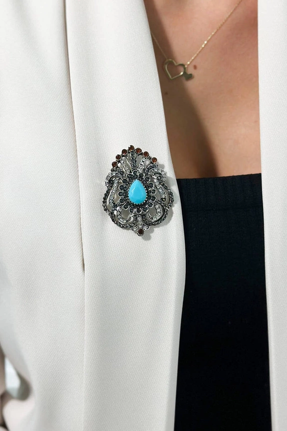 Brosche XZ459-109 silber + blau