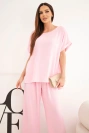 Women's plus-size set: blouse and wide-leg pants candy pink