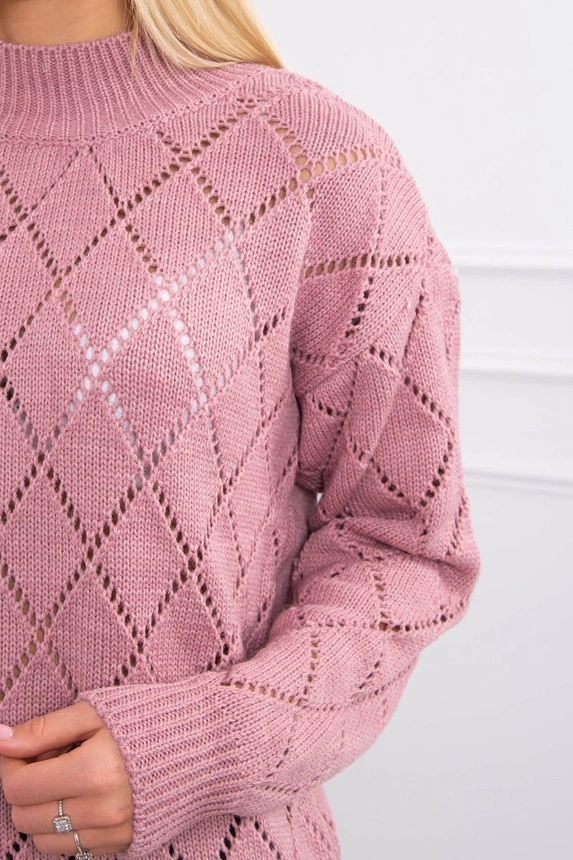 Halber Rollkragenpullover mit Rautenmuster dunkelrosa