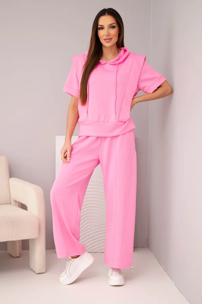 Damen-Set aus butterweichem Stoff: Kapuzenpullover und lockere Hosen mit Kordelzug hellrosa