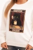 Women's cotton sweatshirt with a cat print and text ecru