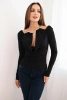 Women's blouse with draped neckline and long sleeves black