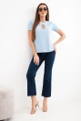 Dámská viskózová žebrovaná halenka s ozdobným vykrojením u dekoltu modrá